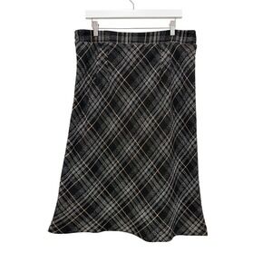 Ann Taylor Factory Plaid Tweed Midi Skirt‎ Black Tan A-Line Lined Size 14 NWT